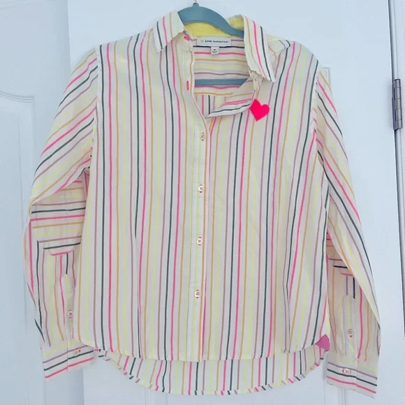 Kerri Rosenthal Pia Button Down Multistripe Shirt With Graphic Heart Size L - Picture 3 of 9